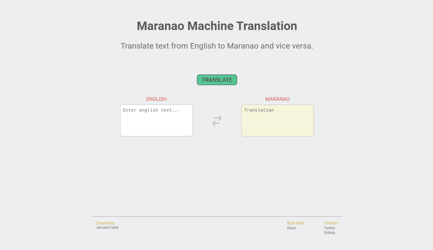 Maranao Machine Translation screen shot image